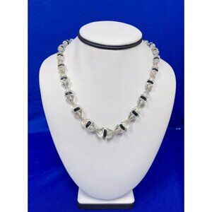 VTG Estate White Gold Fill, Cut Crystal & Black Jet Beaded 17” Necklace! 39
